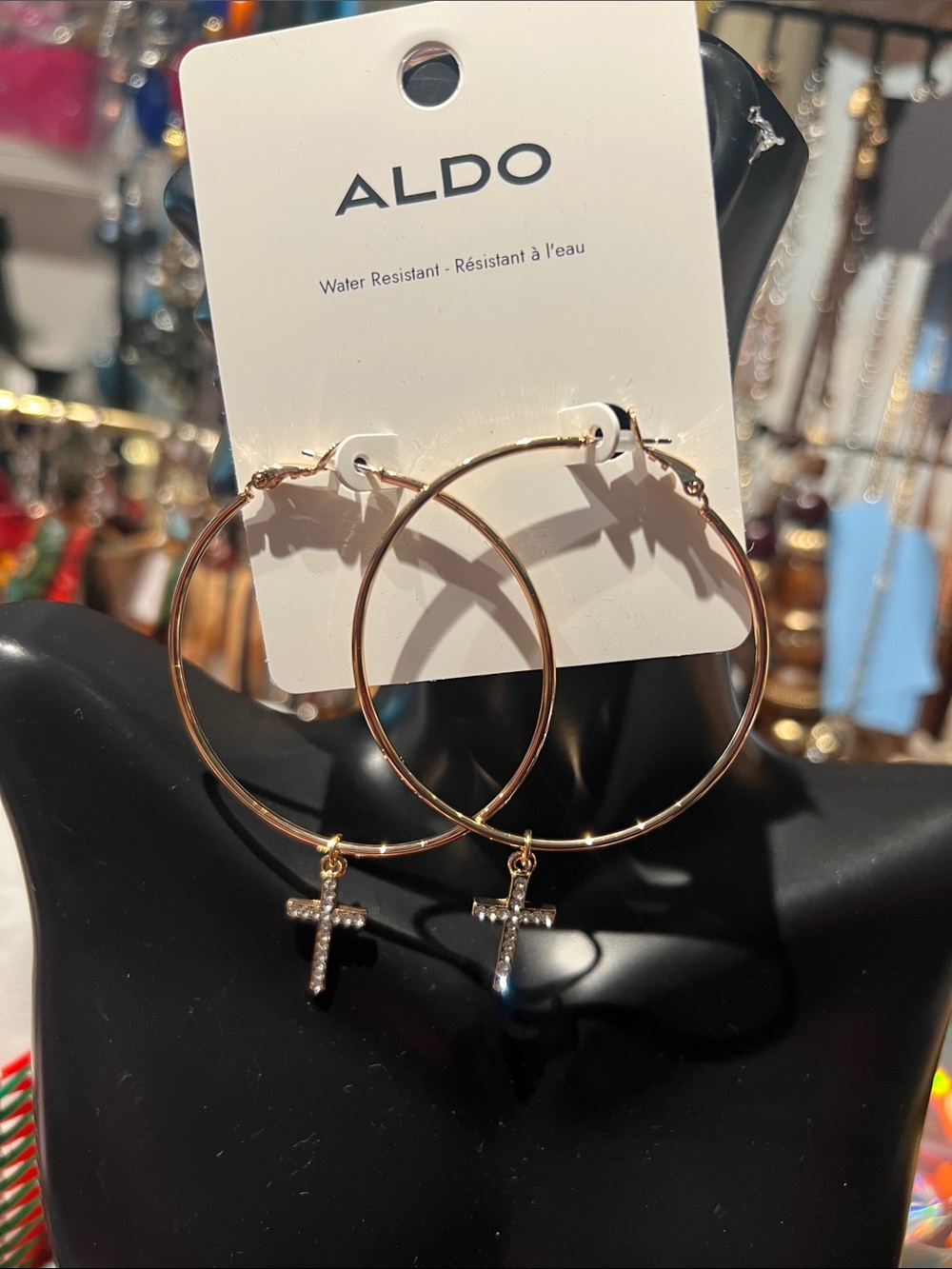 ALDO Gold Hoop Earrings with Crystal Cross Drops